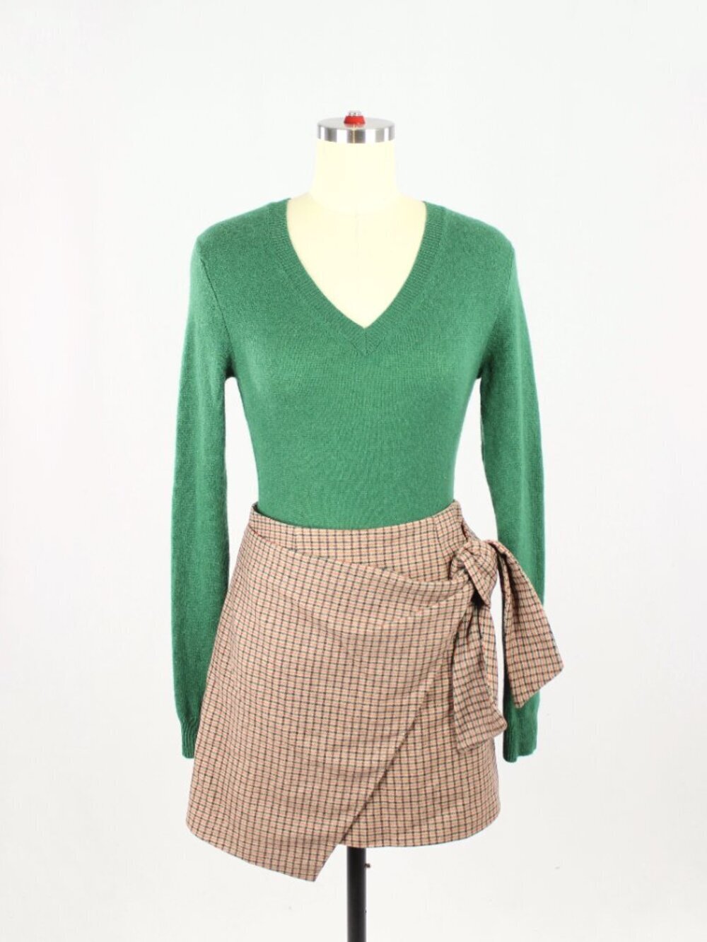 HBC HUDSON'S BAY Green 100% Cashmere Knit V-Neck Sweater Bodysuit, Size XS